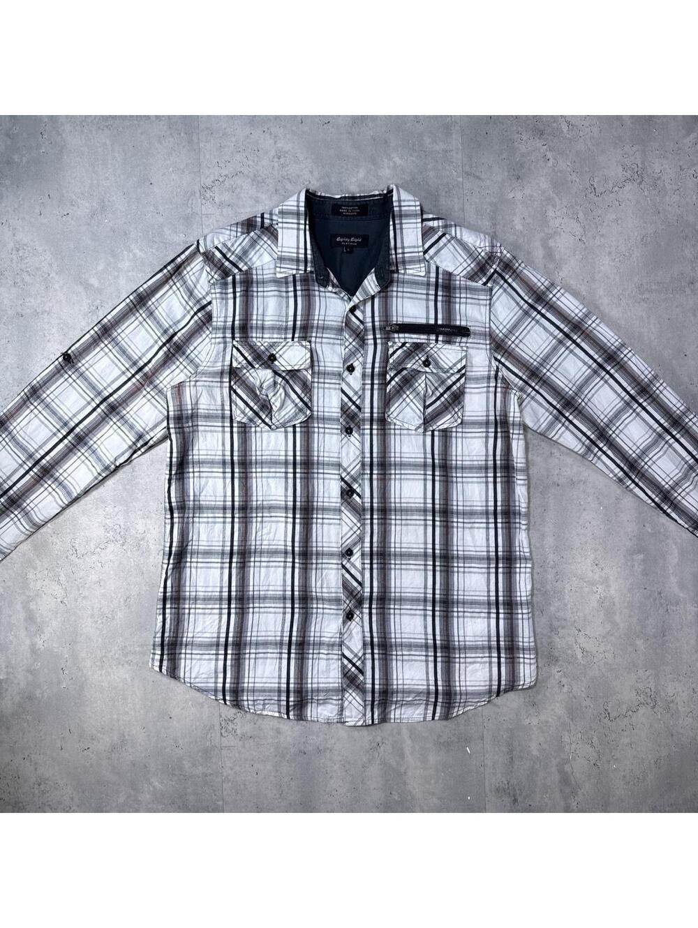 Y2K Eighty Eight 00s White Plaid Button Up Long Sleeve shirt